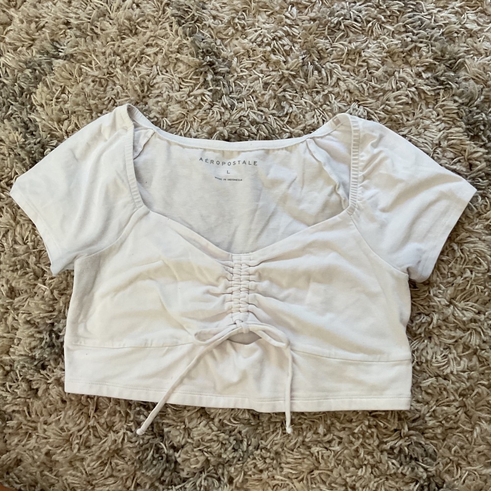 Aeropostale White Ruched Front Tie Sweetheart Neck Crop Top Womens Large